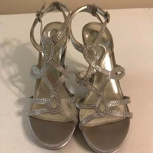Silver sequined strappy high heels for prom